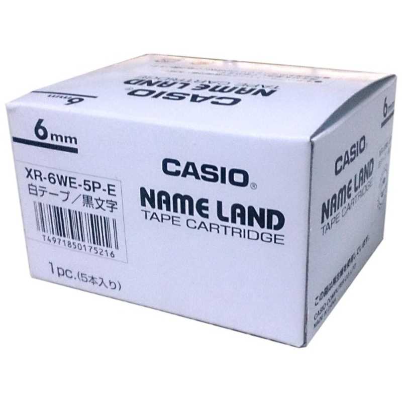 カシオ　CASIO　ネームランド(NAME LAND)スタンダードテープ(白テープ/黒文字/6mm幅5本入)　XR-6WE-5P-E