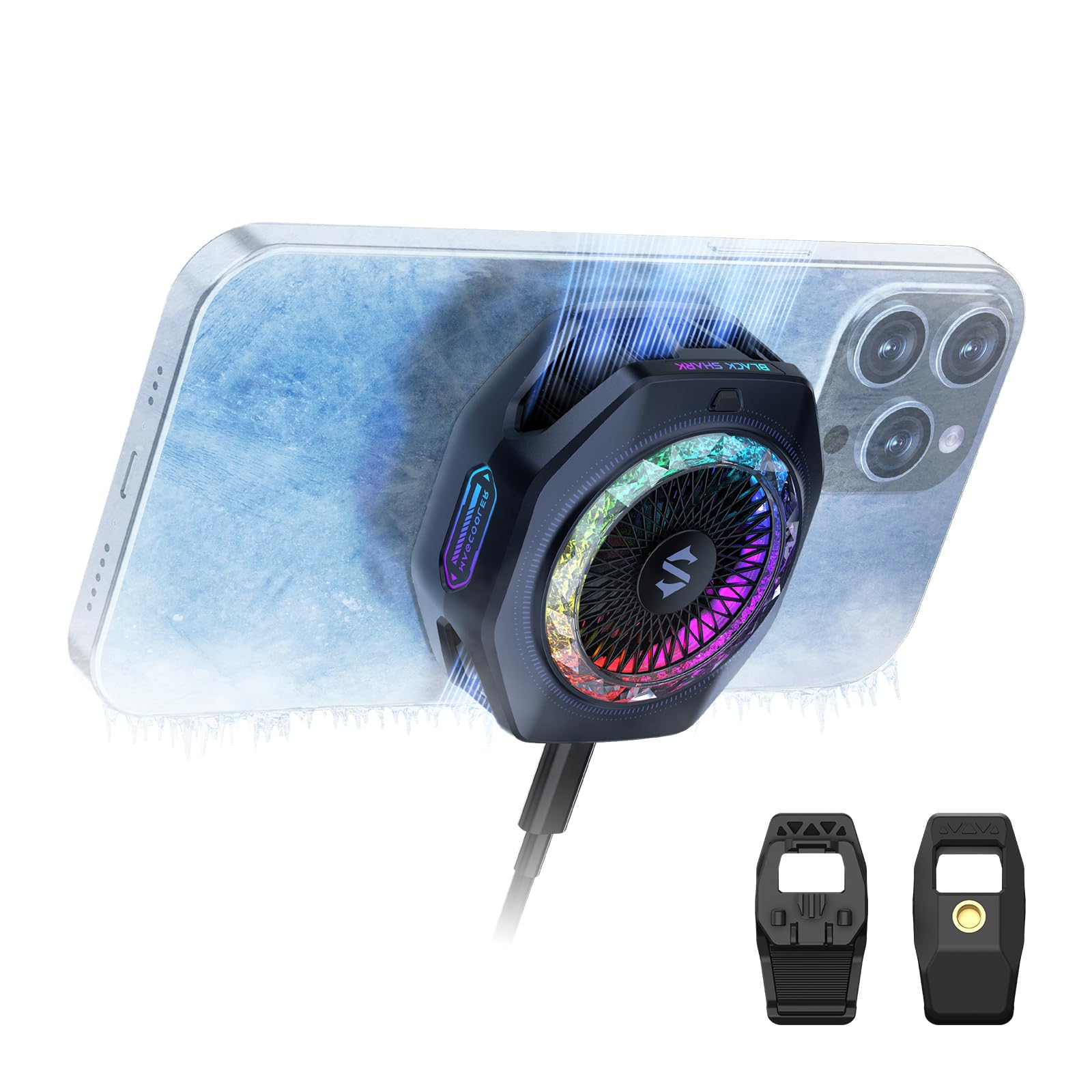 Black Shark マグネット式スマホクーラー 5 Pro18 個 アドレッサブル RGB LED ライト・着脱可能グリップ・APP 制御恒温冷却ファンiPhone MagSafe/Andro