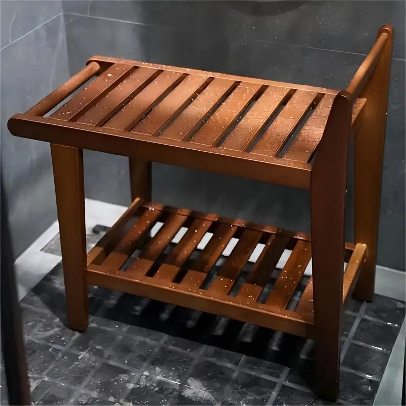 収納付き竹製シャワースツール - 脚の剃りや入浴にな多機能バスタブチェアリビングルームの整理や靴の着脱に理想的シャワーキャディ