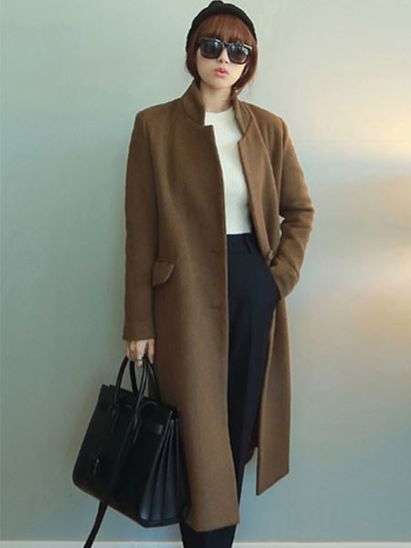 5193.ロング丈ウールチェスターコート（ブラウン）2019 春夏 sale アウター ジャケット 美ライン おしゃれ きれいめ オフィス ビジネス お出かけ パーティー 女子会 普段使い 通勤 通学