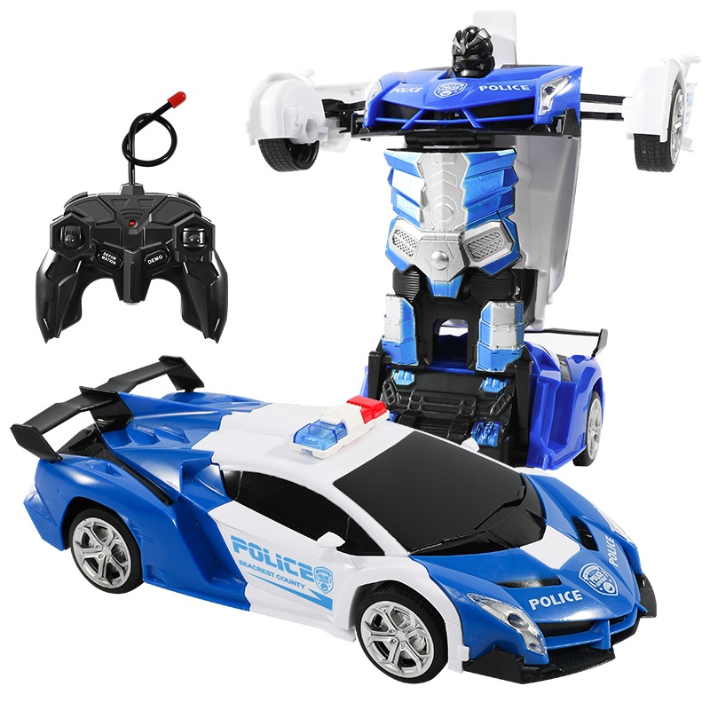 感応変形リモコンカーロボット男の子おもちゃ車3-11歳ランボー(パトカー)プレゼント
