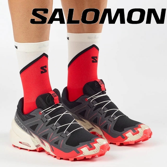 サロモン メンズ スニーカー スピードクロス 6 トレイルランニングシューズ 滑りにくい ハイキングシューズ ローカット アウトドア L4922510029 ブラック/ファイアリーレッド/アーモンドミ
