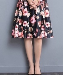 3287.Aラインきれいめ七分丈ワンピース(ピンク) 2019春夏 sale パフスリーブ ひざ丈 花柄 美ライン おしゃれ スカート 大人 上品 お出かけ お呼ばれ ご挨拶 記念日 ホームパーティ