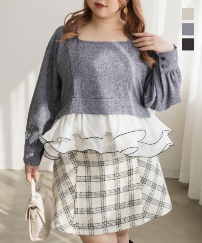 大きいサイズ レディース LL 3L 4L XL XXL XXXL CLETTEオリジナルレイヤード風フリルブラウス