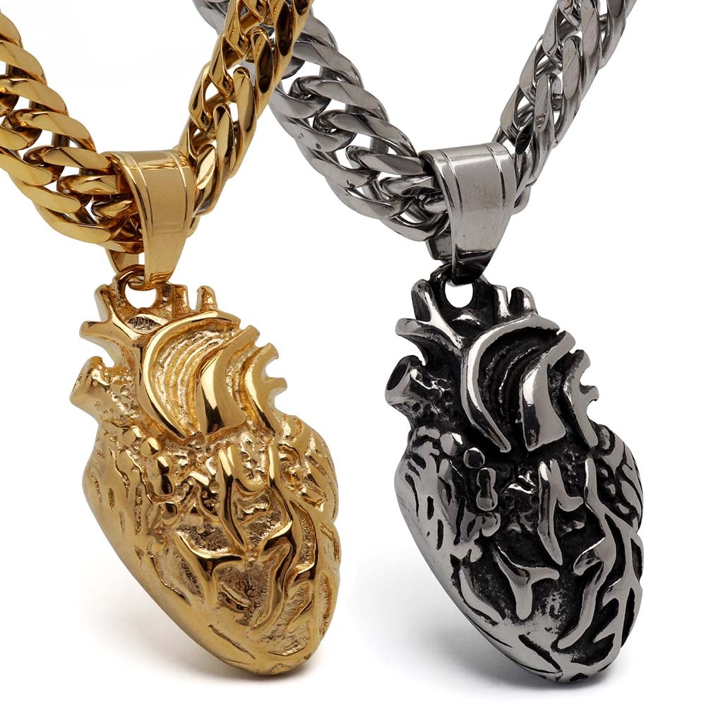 ステンレス リアルハートネックレス 2色 [n1091]