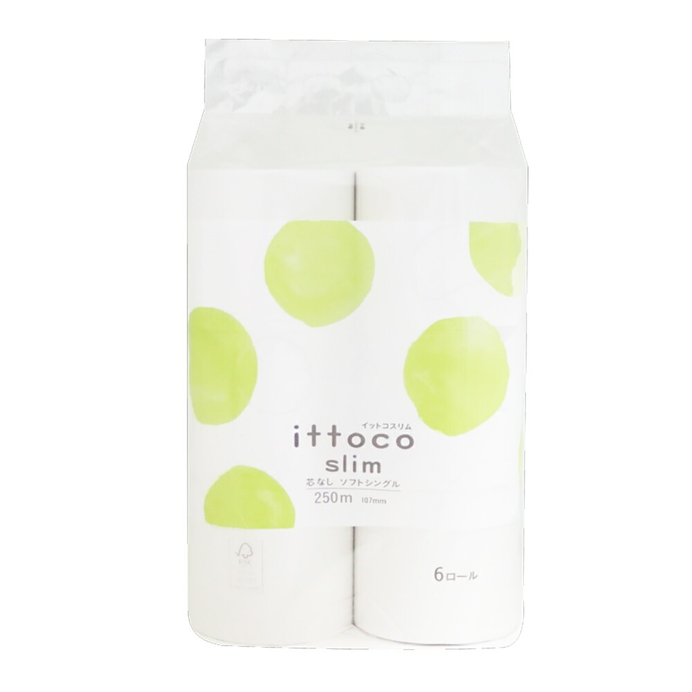 【業務用エコノミーパック】徳用トイレットペーパー イットコスリム シングル 芯なし 250m 6ロール 6パック入り 計36ロール イトマン【送料無料】 10250010 ittoco slim イッ
