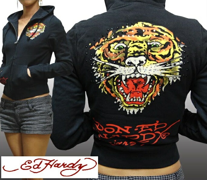 セール エドハーディー レディース パーカー 200種類の品揃え プラチナム Ed Hardy Tiger タイガー ブラック エドハーディー 正規品 セレブ サファリ ファッション 雑誌