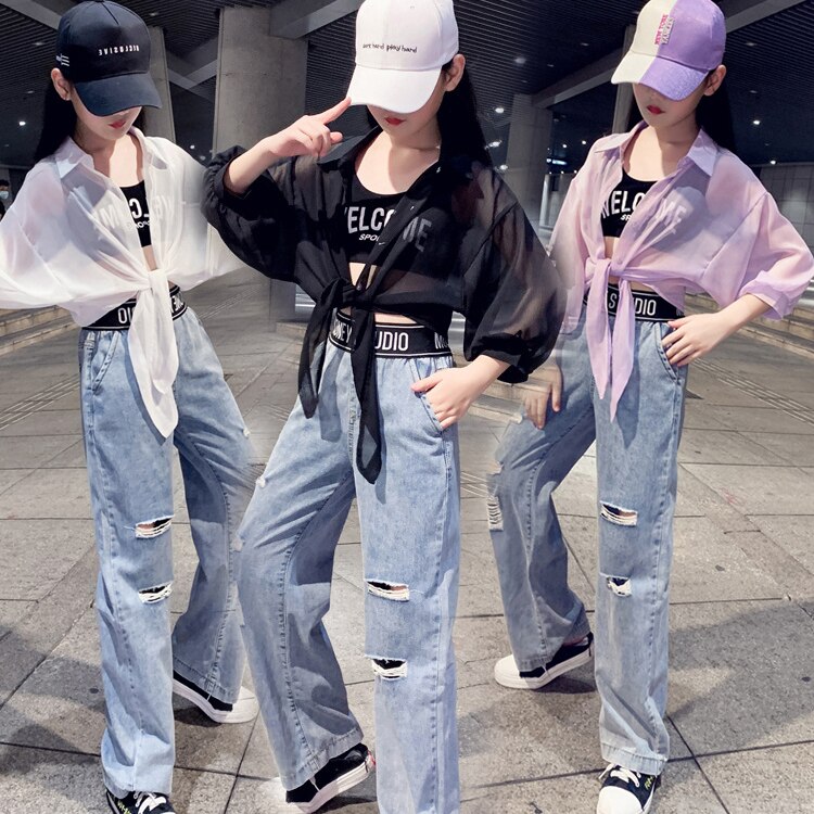 韓国子供服女の子かわいいセットアップ3点セットかわいいかっこいいダンス衣装女の子ホワイトパープル 5,350円