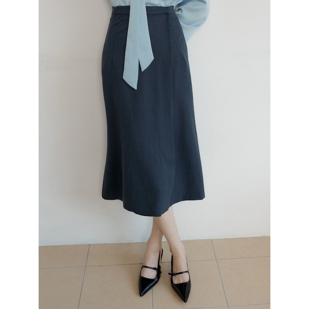 REORG アットラップボタンフレアスカートインディゴブルー