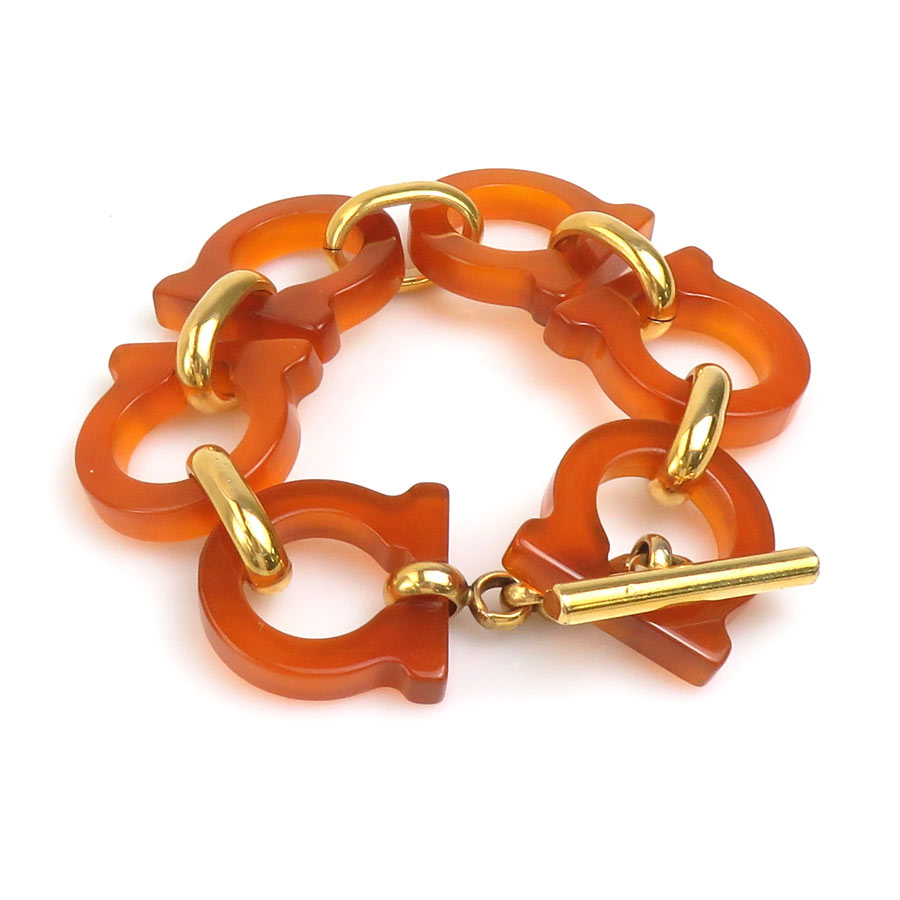 サルヴァトーレフェラガモ Salvatore Ferragamo ブレスレット ガンチーニ プラスチック/メタル ブラウン/ゴールド レディース e60548g