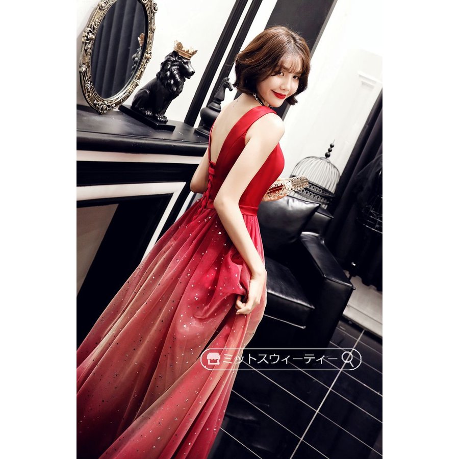 カラードレス ウエディングドレス レッド ブラック パーティードレス 演奏会 発表会 イブニングドレ