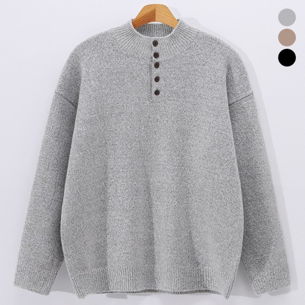 (Juans) メンズボタンハーフオープンヘンリーネックモックネックニットポーラー OSSW5354