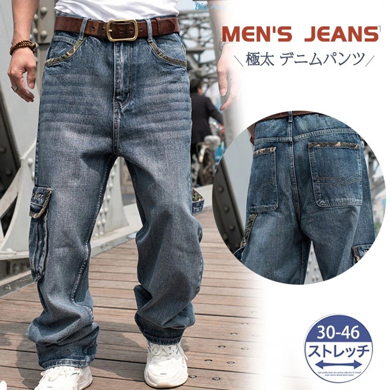 極太 デニムパンツ メンズ ジーンズ ルーズフィット B系 ヒップホップ ストリート デザイン HIPHOP バギーパンツ 大きいサイズ ゆったり