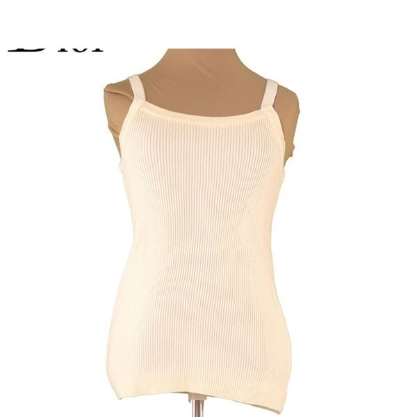 キャミソール ニット Lサイズ リブ ベージュ レディース 中古