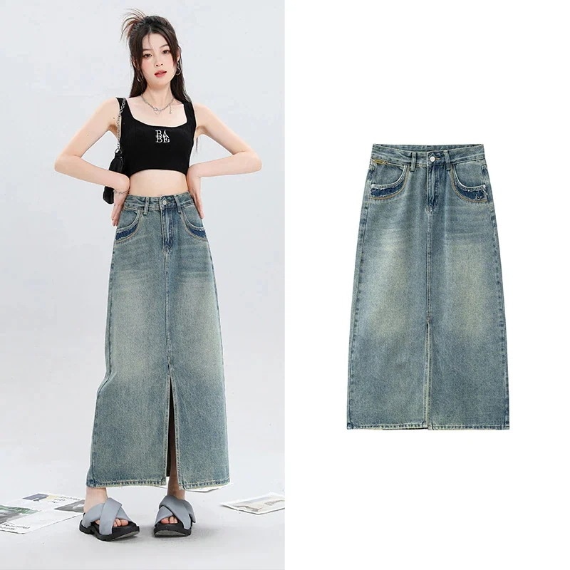 カジュアル おしゃれ レトロ 流行デニムスカート ワンピース ウエスト引き締め シャツのスカート ロング 着痩せ 襟 開け口 気質 カジュアル 百掛け 気質 レトロ