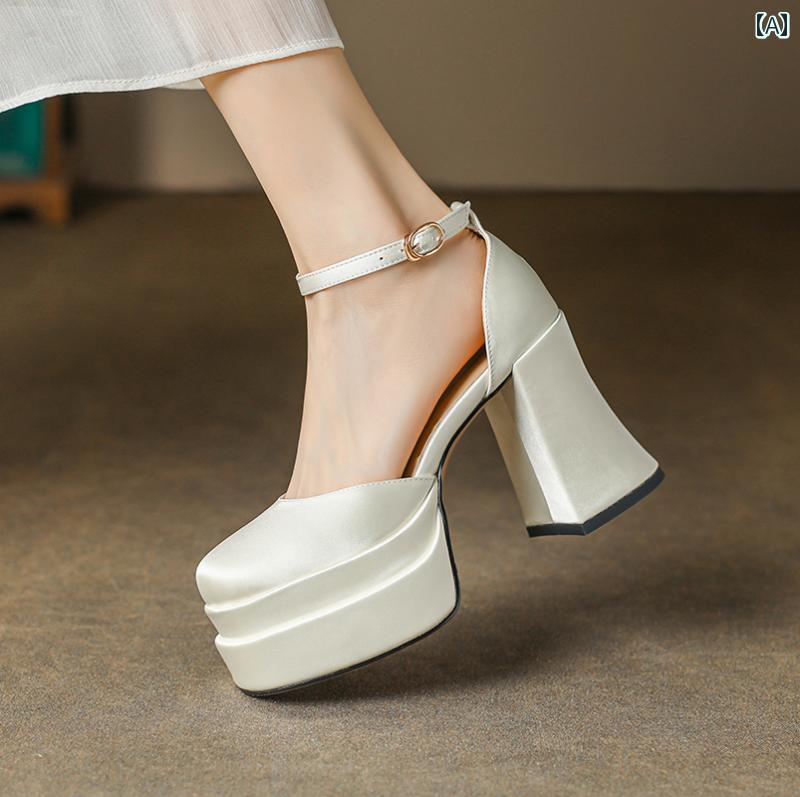 【新作登場】ハイヒール レディース パンプス 美脚 厚 妊婦 足が 疲れにくい ウェディングドレス ウェディングシューズ 太ヒール 歩きやい チャンキー 防水 靴 レースアップ シューズ ブライダル