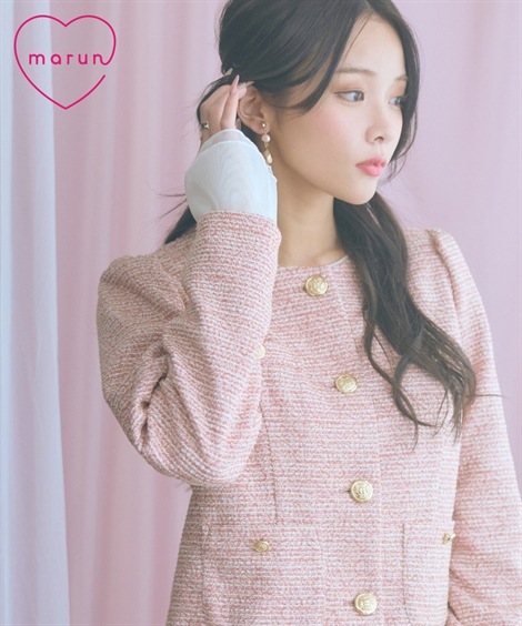 ジャンパー・ブルゾン 大きいサイズ ツイード調ノーカラージャケット marun