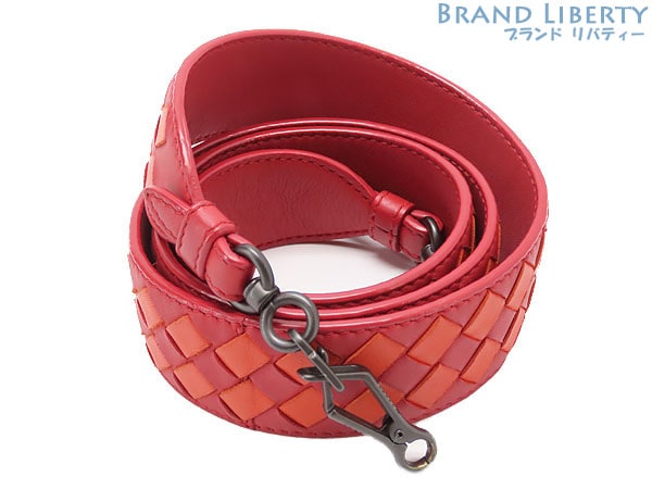 超美品ボッテガヴェネタイントレチャートチェッカーショルダーストラップ35mm調節不可レッドオレンジ563992