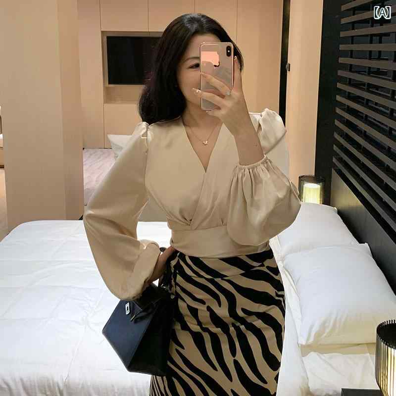 大きめサイズ レディース おしゃれ ファッション カジュアル デート 女子会 普段使い ぽっちゃり 春夏 サテンシャツ レースアップ Vネック ツイスト トップス