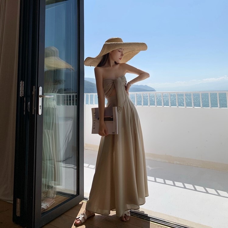 セットアップ フレアスカート チューブトップ マキシ丈 ノースリーブ かわいい 大人可愛い