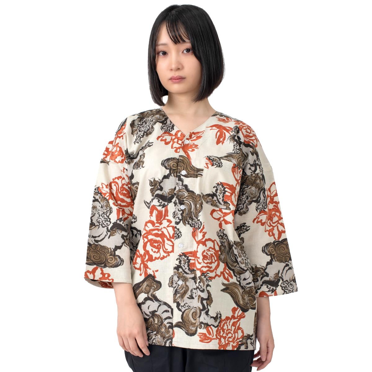 [あい藍] 鯉口シャツ 柄 男女兼用 綿100% 日本製