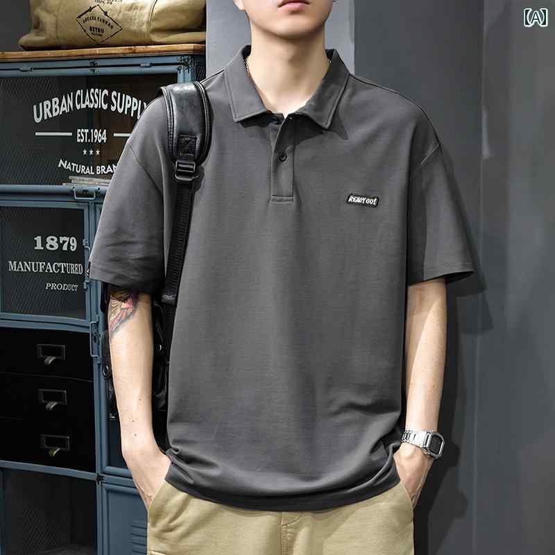ポロシャツ 高級感 アメリカン レトロ 半袖 メンズ カジュアル シンプル 夏 Tシャツ 刺繍 都会的 毎日 綿 テキスト 無地 男性用 サマー