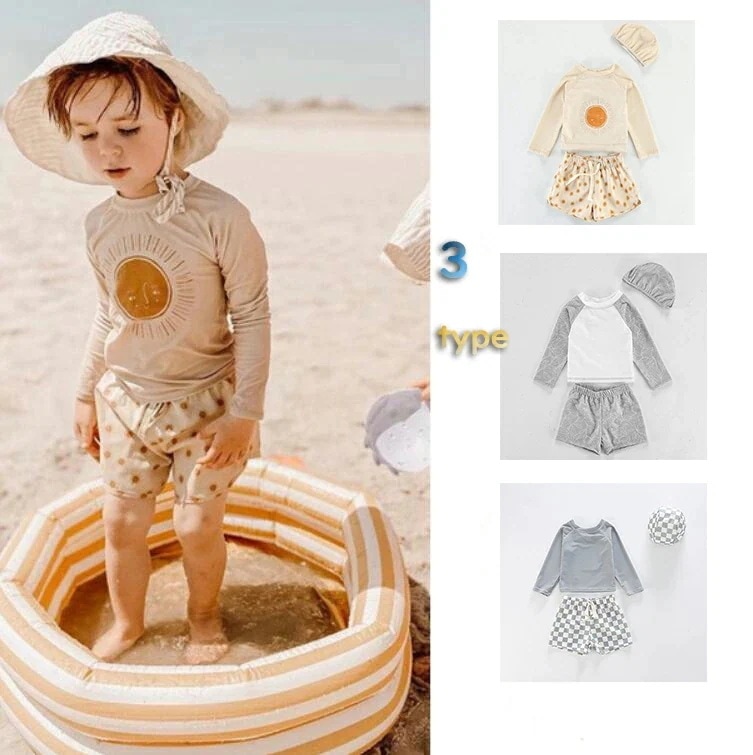 子供水着 3点セット boy 長袖 キャップ付き 男女兼用 キャップ付き 男の子 ボイズ セパレート タンキニ ジュニア ラッシュガード 水着女の子 キッズ 子ども用 スクール水着 みずぎ ベビー水 5,722円