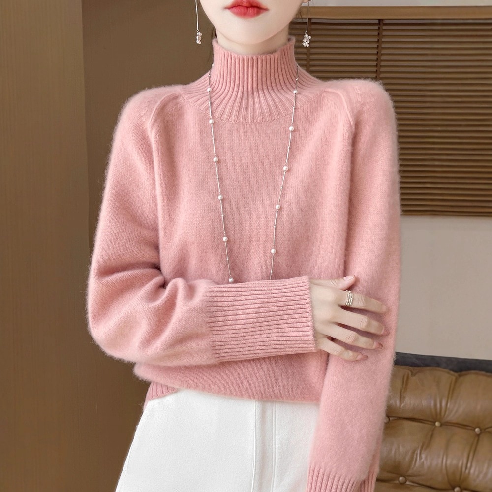 厚手の厚手ピュアウールセータータートルネックセーターレディースの万能プルオーバーニットベースレイヤースリムに見えて着映えする無地のインナーレイヤー