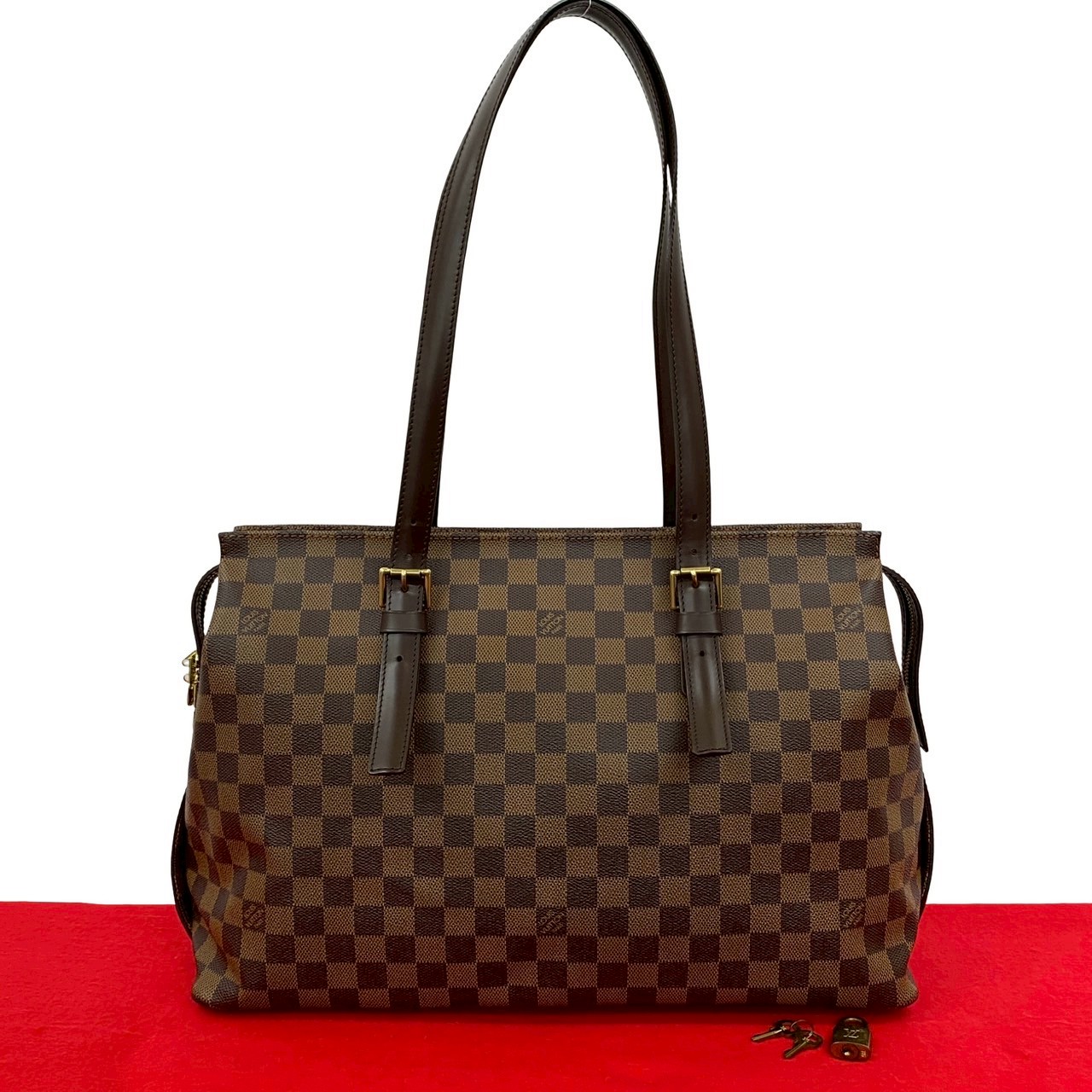 チェルシー ダミエトートバッグ レザー PVC ブラウン 83010