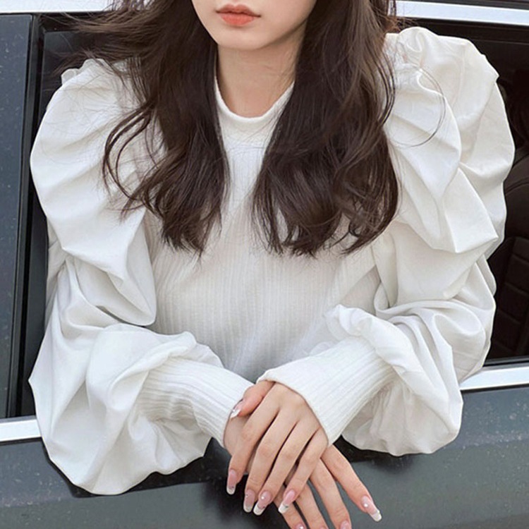 シャーリング パフスリーブ リブニット OHCA0067