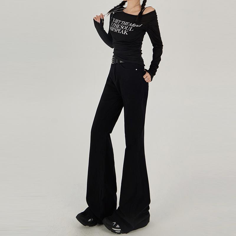 デニムパンツ レディース ボトムス ジーンズ アメリカン ブーツ カット フレア ワイド 春秋 ブラック ホワイト