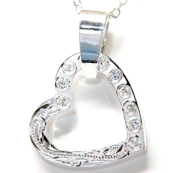 ハワイアンジュエリー ペンダント ネックレス ハート スクロール 波 クリアジルコニア レディース シルバー
