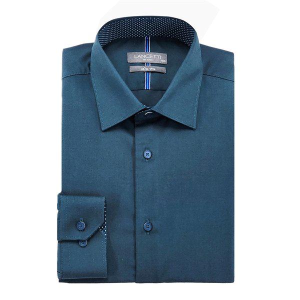 男性ネイビーカラー ドビーソリッド スリムフィット 長袖シャツ LYS6604NA02