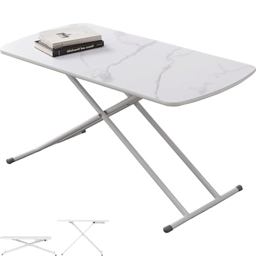 萩原 昇降できる マルチテーブル リフティング テーブル メラミン樹脂 天板 5段階高さ調整 幅 90 高さ 30.5 43 52 59 64.5 奥行 50 ホワイト KT-3183MWH