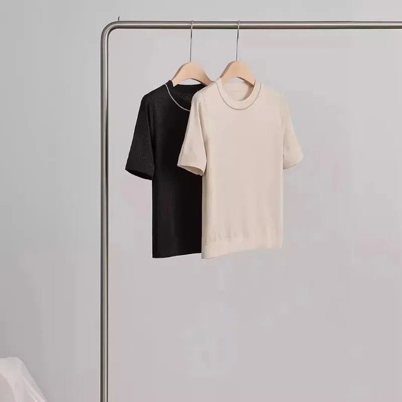 リヨセルシルク半袖Tシャツ,ラウンドネックトップ,無地,夏のファッション,高品質,2024 - AliExpress 200000345
