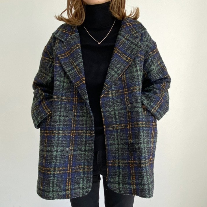 【輝いて超人気】 トレンド感あふれるレトロチェック柄コート