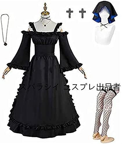 フルセットコスチューム+ヘッド+ソックス+ネック+耳飾り+ブラックメイドアリスコスプレコスチュームコ