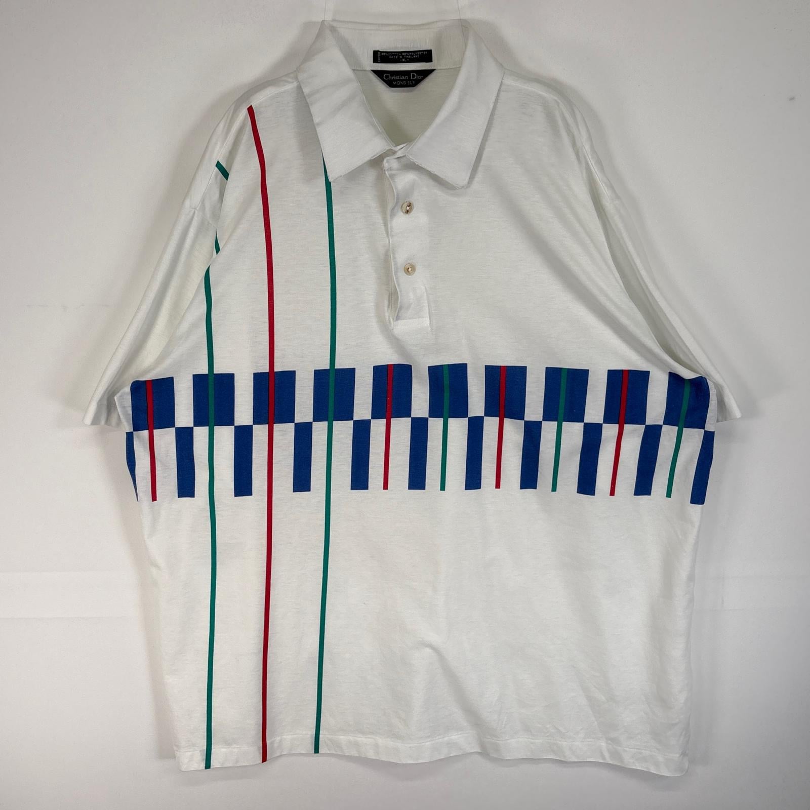 古着 90s/90年代 クリスチャンディオール Christian Dior 半袖 ポロシャツ 3ボタン 大きいサイズ XL ホワイト マルチカラー メンズ 4,752円