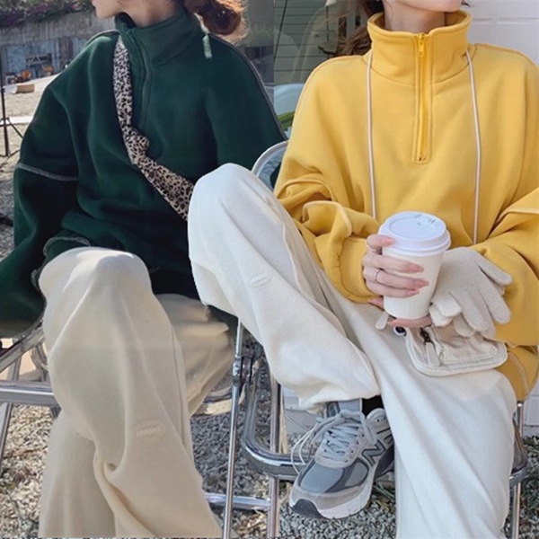 ２色展開 スタンドアップカラートップス レディース レイジー オーバーサイズ アメリカンレトロ ハイエンドトップ トップス ジャケット プルオーバー トレーナー スウェット ポロカラー スマート