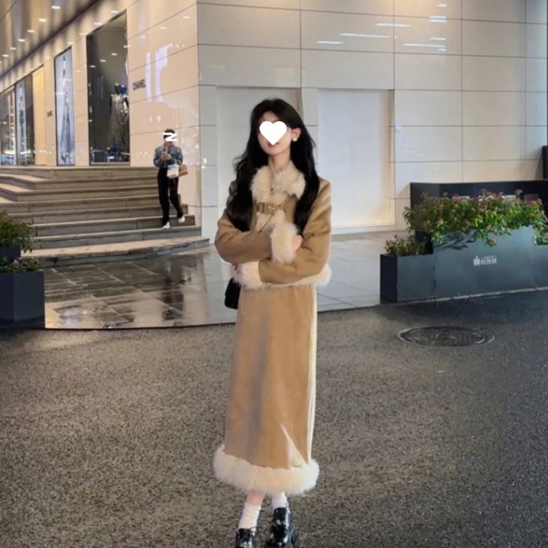 福袋 韓国ファッション 気質 おしゃれ ワンピース ロングスカート セットアップ 上下セット 二点セット 上下セット体型カバー 無地 ファーコート+スカート ジャケット アウター 秋冬 2025新作