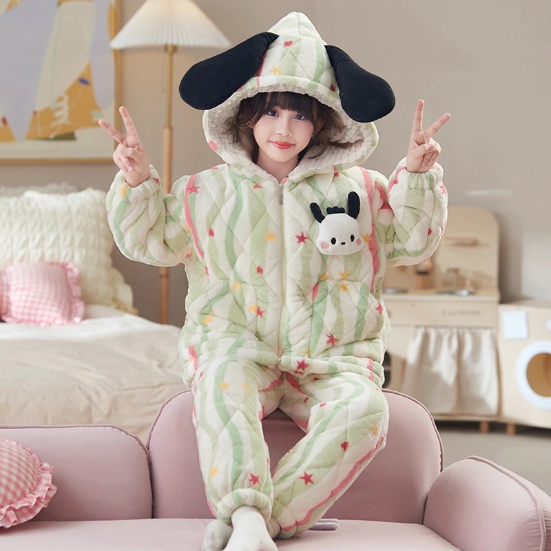 子供用パジャマ女の子冬の3層綿入り厚手珊瑚絨毯女の子パッチャ犬フランネル部屋着