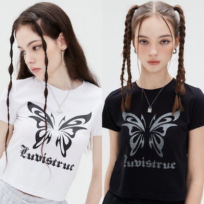 ☆韓国の人気☆【LUV IS TRUE】☆SU TRIBAL BUTTERFLY SKIR.T☆ ○LUV IS TRUE○SU TRIBAL BUTTERFLY TEE 半袖 韓国人気 可愛い