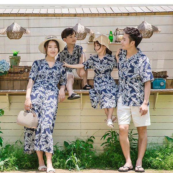 ワンピース ペアルック 家族ペアルック アロハシャツ 親子お揃い 親子ペア レディース 海 子供アロハシャツ 半袖