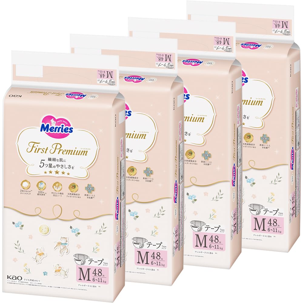 【テープ Mサイズ】メリーズ ファーストプレミアム(6~11kg) 192枚 (48枚×4) [ケース品]
