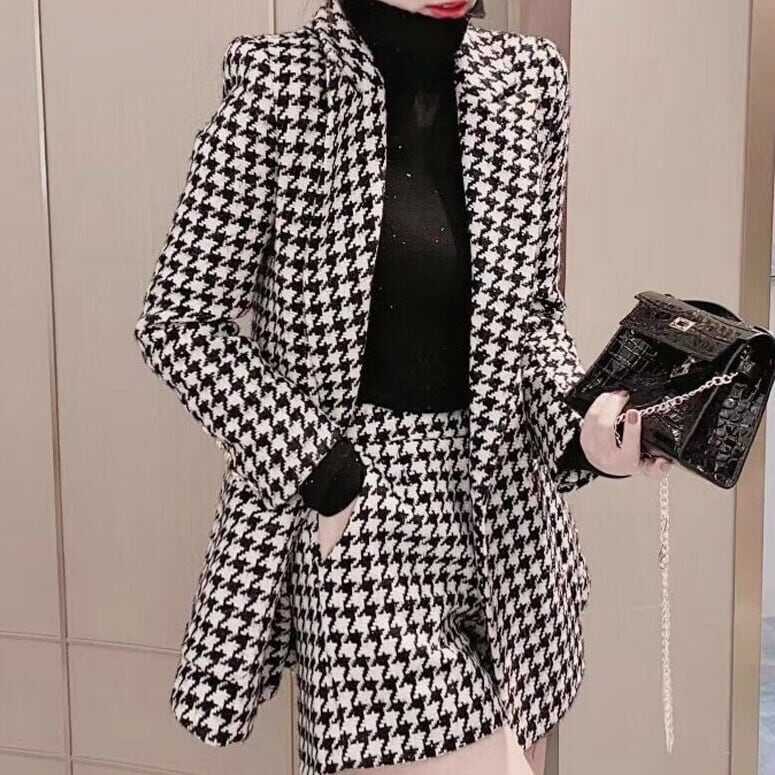 セットアップ ジャケット スーツ ジャケット テーラード アウター ショートパンツ 千鳥格子 レトロ チェック ツイード風 ショート丈 袖あり 長袖 2点セット シンプル カジュアル 大人 上品 ls