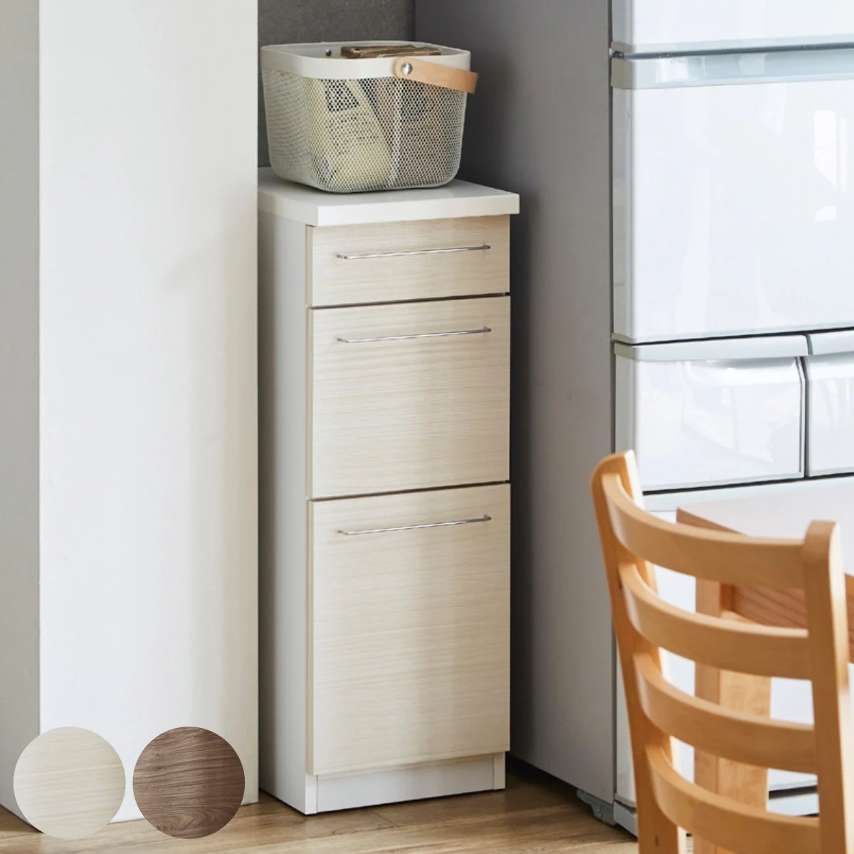 キッチンラック すき間収納 引出しタイプ 米びつ付 日本製 幅30cm ラック 棚 キッチン 隙間 引き出し 収納 家具 完成品 隙間収納 ホワイトウッド ウォールナット 木目調 シンプル