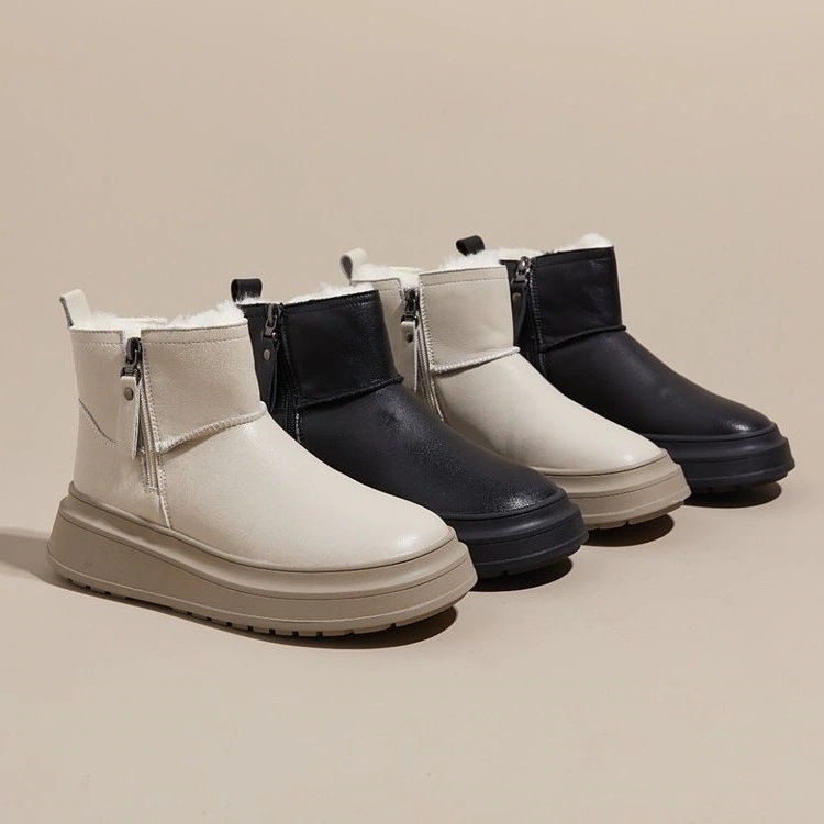 柔らかい皮スノーブーツ女性とベルベット厚底シューズ滑り止めブーツの新型耐寒保温綿靴