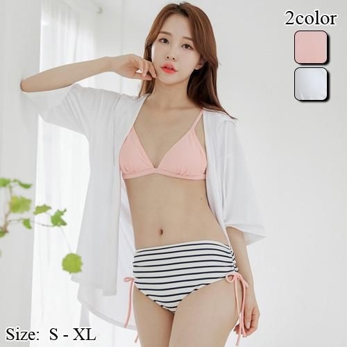 【グラシア】 水着 ハイウエスト レディース ビーチウェア スイムウェア 流行 海 プール セット水着 ガウン リボン 可愛い ゆったり パーカー ビキニ ボーダー 羽織る ピンク ホワイト S M 6,071円