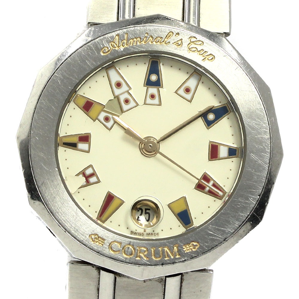 訳あり コルム CORUM 39.610.20V50B アドミラルズカップ デイト クォーツ レディース 箱保証書付き_775346【中古】