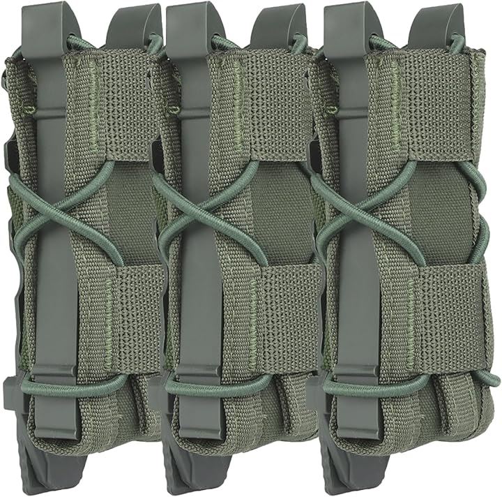 マガジンポーチ マグポーチ TACOスタイル ハンドガン シングルカラム～デザートイーグルMP7など対応 MOLLE ベルト 両方対応 サバゲー(レンジャーグリーン3個セット)